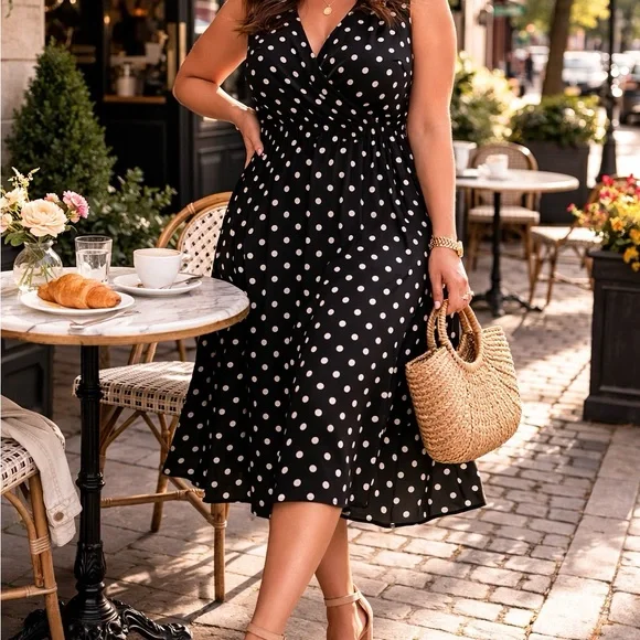American Living Polka Dot Midi Dress Size 14 Faux Wrap Classic Feminine - Picture 4 of 4